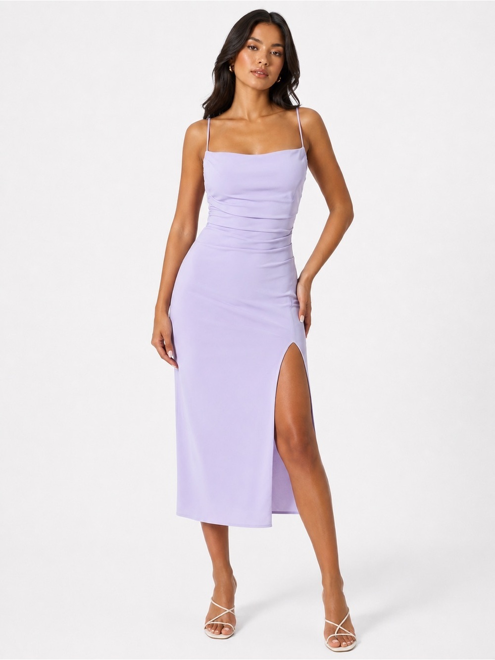 SOPHIE RUE rennes midi dress sz S light purple sleeveless formal ruched